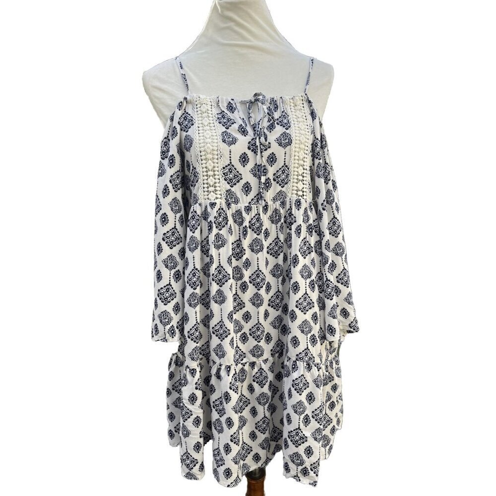 Glamorous Tile Print Cold Shoulder Mini Dress Size Small Lace Insert